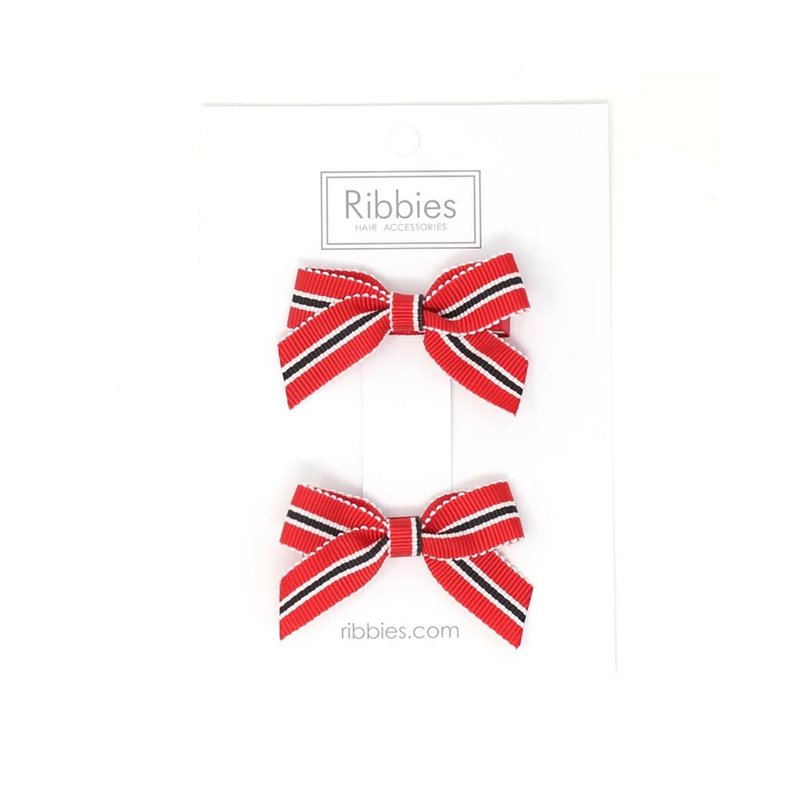 英國Ribbies經典蝴蝶結2入組-紅藍條紋 蝴蝶結髮夾 髮飾 蝴蝶結 - 髮夾/髮圈 - 聚酯纖維 