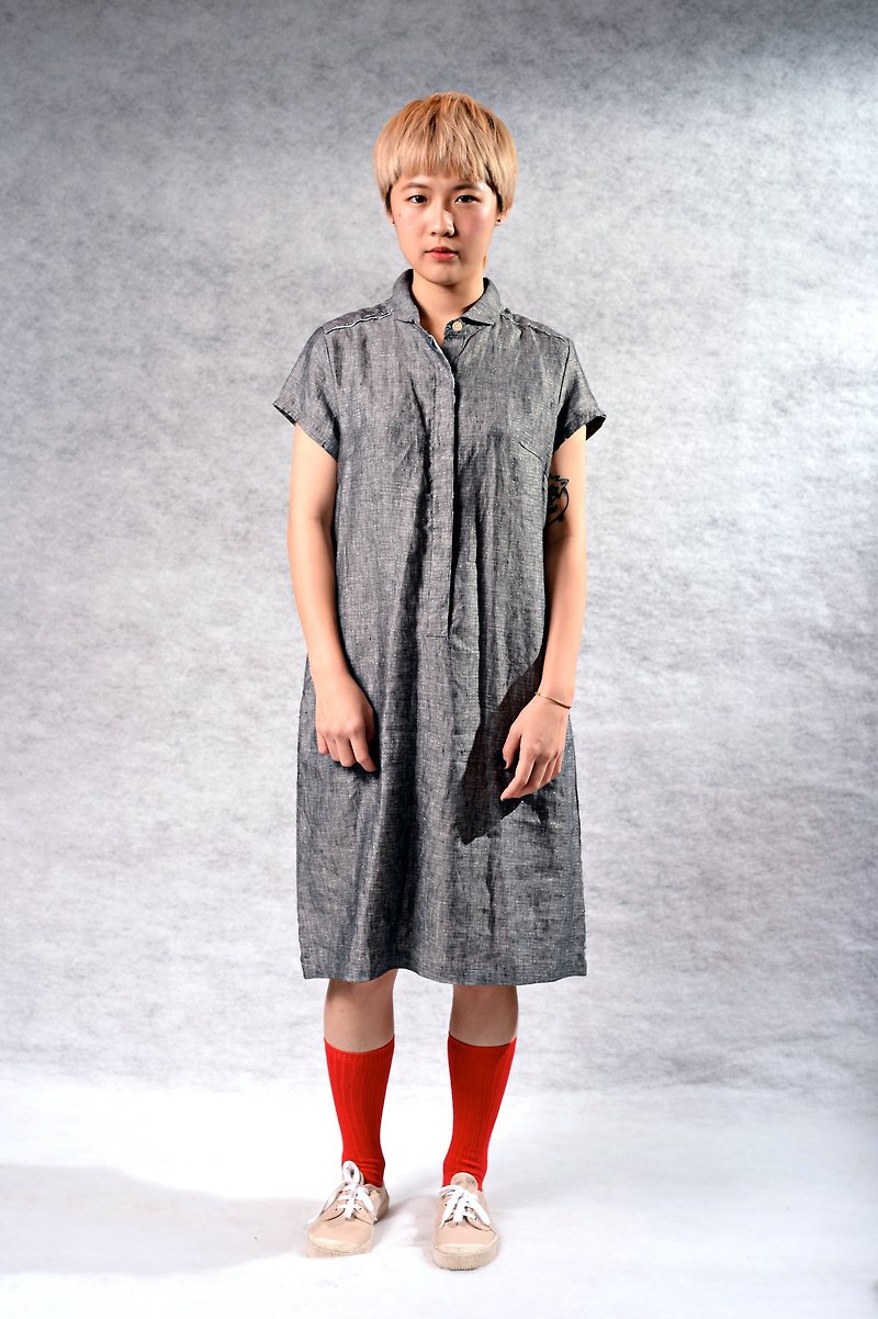 Elegant gray* Simple and elegant dress - ชุดเดรส - ผ้าฝ้าย/ผ้าลินิน สีเทา