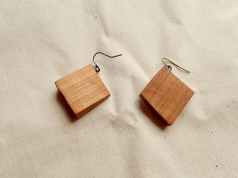 square Earrings (cherry blossoms) - Earrings & Clip-ons - Wood Brown