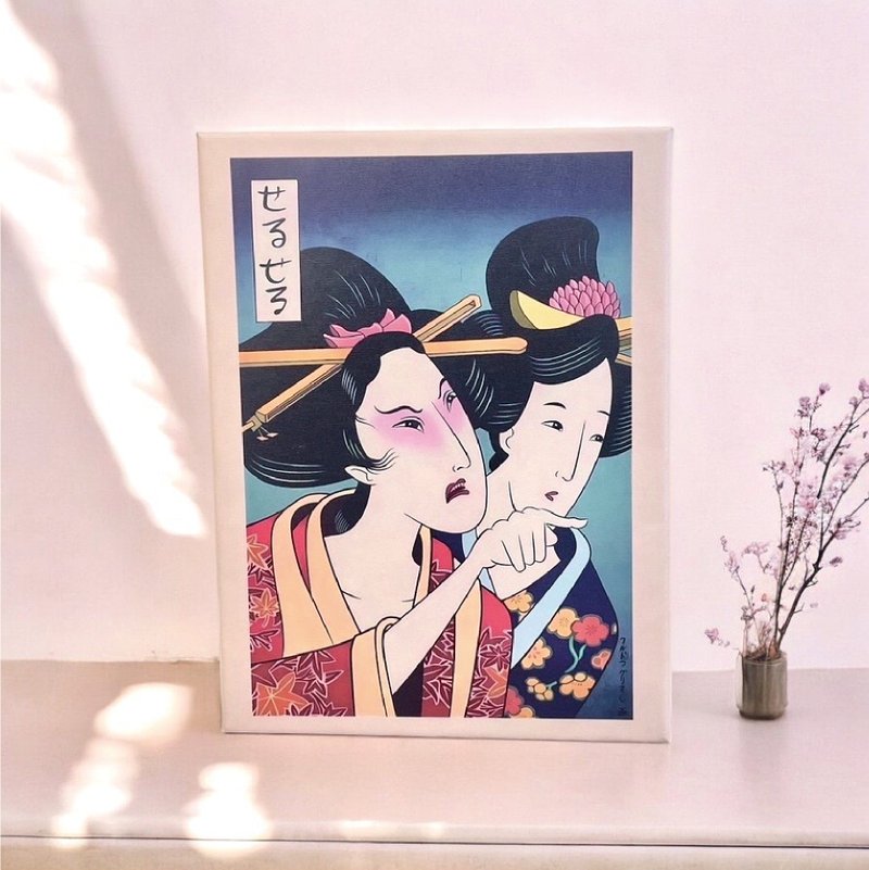 [Unframed painting] Ukiyo-e meme series woman pointing to cat | Comes with a small hook for hanging pictures - โปสเตอร์ - ไม้ 