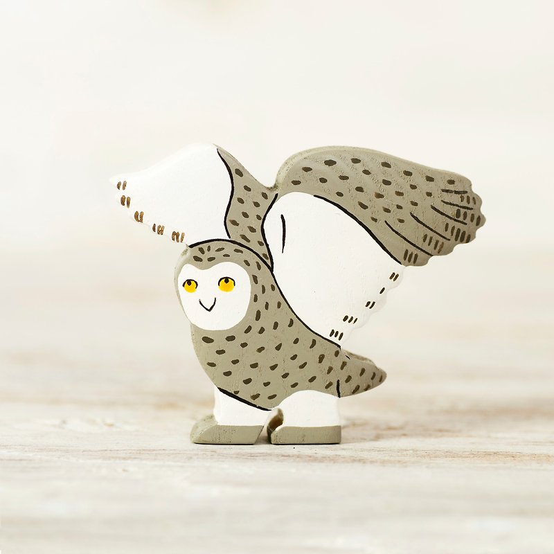 Wooden snowy Owl figurine North Pole bird - 嬰幼兒玩具/毛公仔 - 環保材質 白色