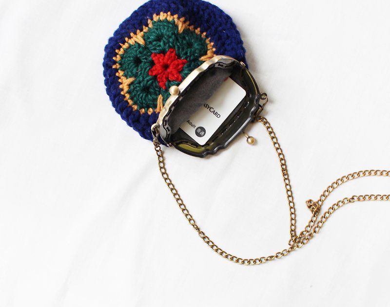 Wool small mouth gold purse deep treasure blue (double sided different color - กระเป๋าใส่เหรียญ - เส้นใยสังเคราะห์ สีน้ำเงิน