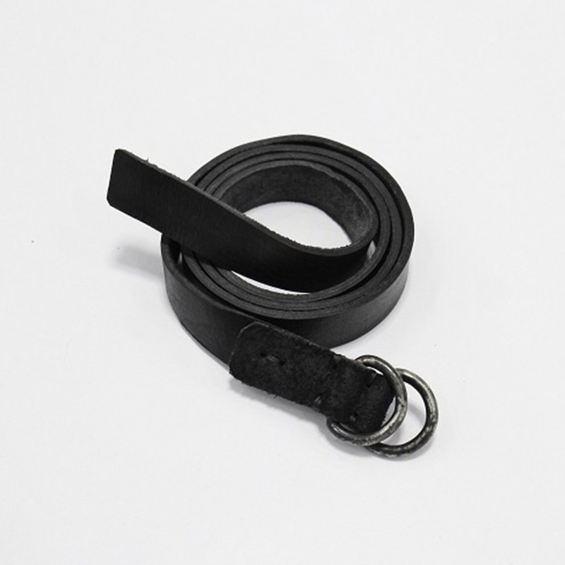 JANWONG VIII Handmade Dark Pioneer Belt Belt Double Loop Belt Simple and Old Design - Belts - Genuine Leather Black