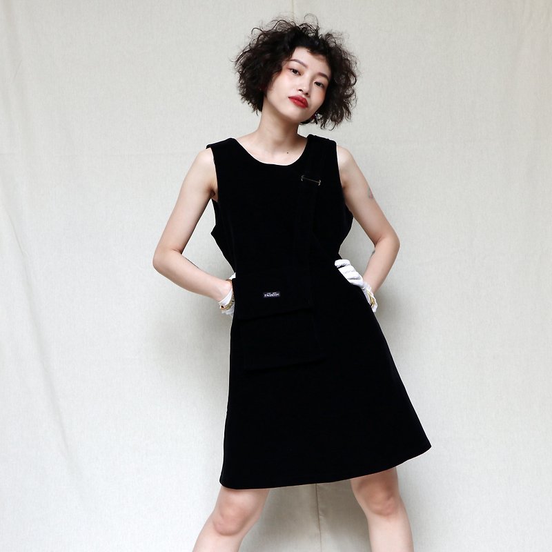Pumpkin Vintage. Ancient black big pocket suede vest dress - One Piece Dresses - Other Materials Black