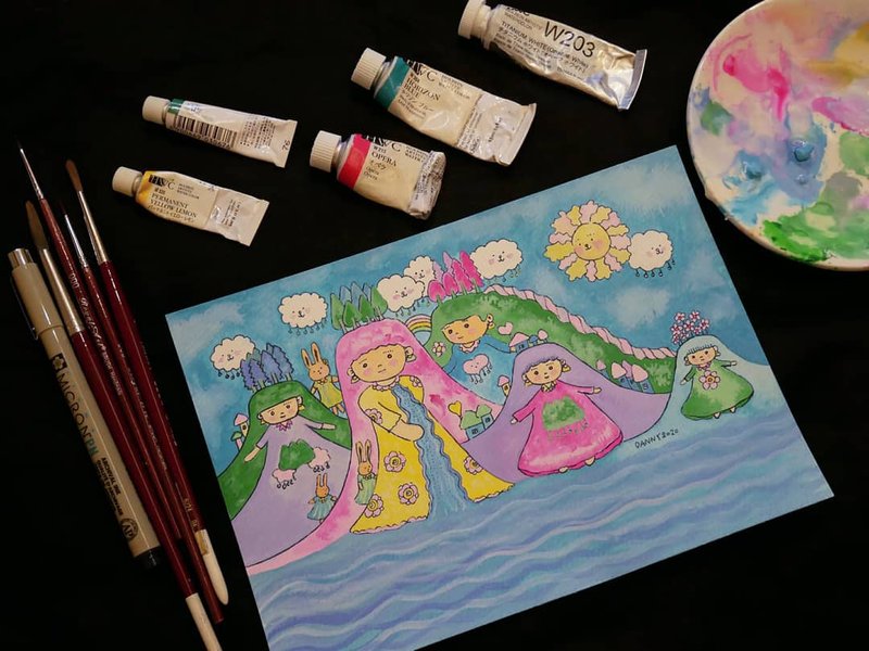 山與女孩 手繪插畫 - 海報/掛畫/掛布 - 紙 
