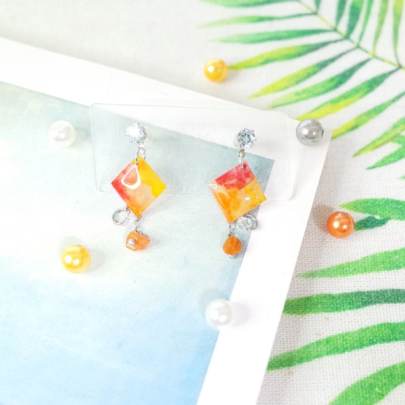 風景印象 秋 紅東菱 耳環 耳針/耳夾 - 耳環/耳夾/耳骨夾 - 防水材質 橘色