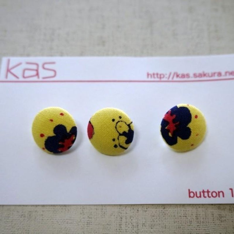 Hand printed original covered button"friends"(small) - Other - Cotton & Hemp Yellow