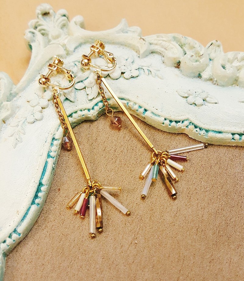 【Fireworks】 fairy stick hanging clip earrings - Earrings & Clip-ons - Other Metals Multicolor