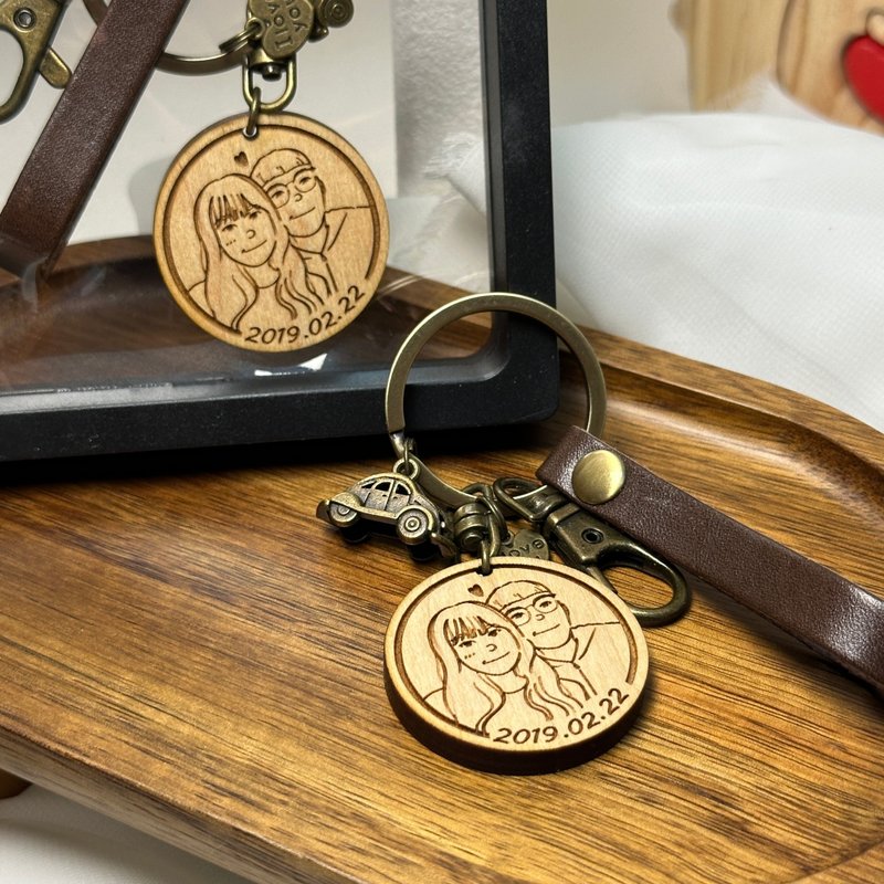 Cute version of customized key ring couple key ring woodcut key ring custom - ที่ห้อยกุญแจ - ไม้ สีนำ้ตาล