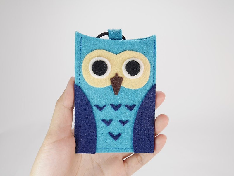 Cute Double Card Holder-Blue Owl_Year-End Surprise - ที่ใส่บัตรคล้องคอ - เส้นใยสังเคราะห์ สีน้ำเงิน