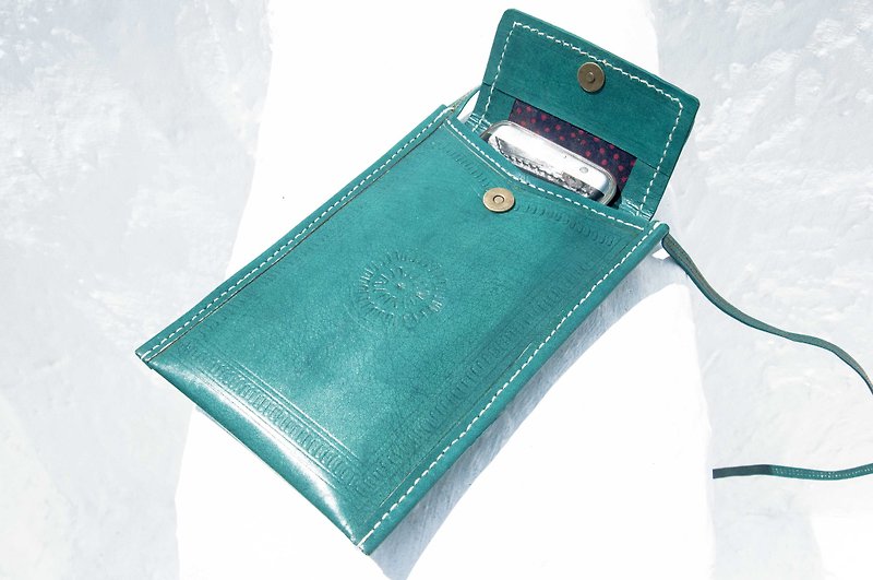 Leather phone case/leather phone case/leather phone storage bag/leather phone case-Indian Desert Teal - เคส/ซองมือถือ - หนังแท้ สีน้ำเงิน
