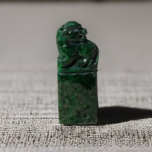 瓔珞翡翠 【招財神獸】老花青翡翠貔貅印章 | 天然緬甸玉翡翠A貨 | 送禮