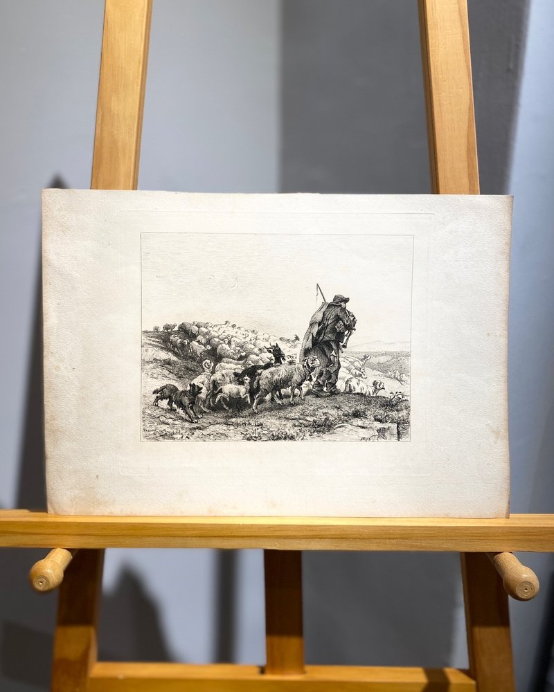 法國藝術家Paul Vayson-1882羊群回歸普羅旺斯-蝕刻版畫-Etching - 海報/掛畫/掛布 - 紙 白色