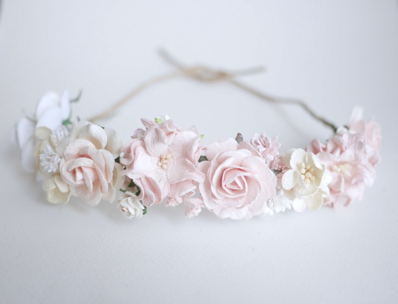 Paper Flower tiara ,flowers Crown, flower Headband, Wedding, ivory, pale pink, - Hair Accessories - Paper Pink