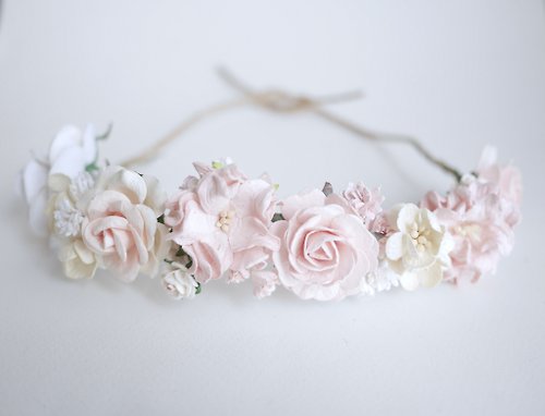 makemefrompaper Paper Flower tiara ,flowers Crown, flower Headband, Wedding, ivory, pale pink,