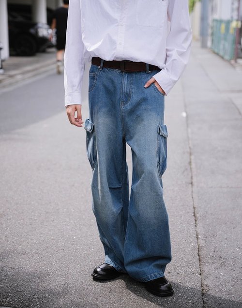 有時又一 YOSHIYOYI 日系復古 水洗牛仔褲直筒長褲