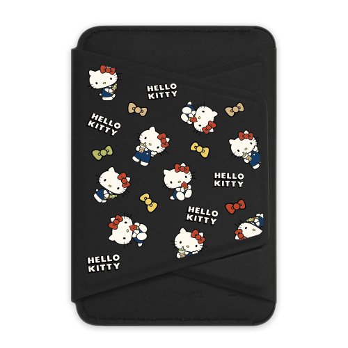 LANI's 風格防摔手機殼 HelloKitty 疊疊樂 黑色款 支架磁吸卡包 小牛皮感 手機支架