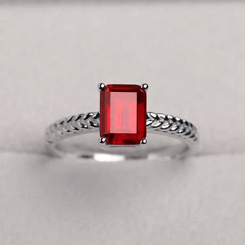 homejewgem 9 x 7 mm. Natural ruby ring silver sterling size 7.0 free resize / Square