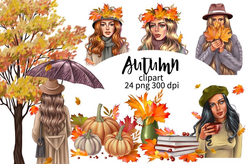 Autumn girl, fall clipart - 其他數位商品 - 其他材質 