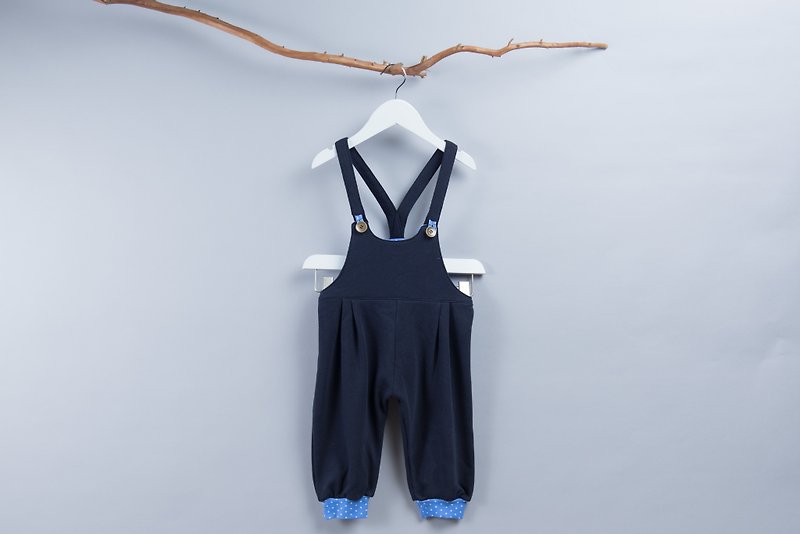 中厚針織吊帶褲-寶藍 手作 無毒 童裝 吊帶 褲 嬰兒 幼兒 親子裝 - 童裝褲 - 棉．麻 藍色