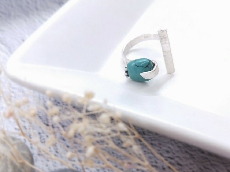 [Unique commodity] natural turquoise*sterling silver*irregular scalloped adjustable finger ring - General Rings - Other Metals Green
