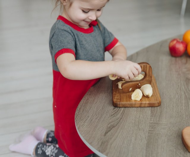 Safe Wooden Knife for Kids and Small Cutting board, Montessori