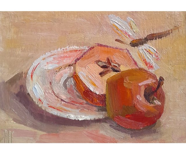 りんごの絵画フルーツの元の芸術の小さい油絵のりんごの版の静物画