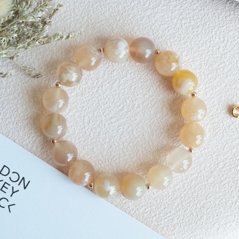 Big Blossom Sakura Agate genuine gemstones stretch bracelet female birthday gift - สร้อยข้อมือ - คริสตัล สึชมพู