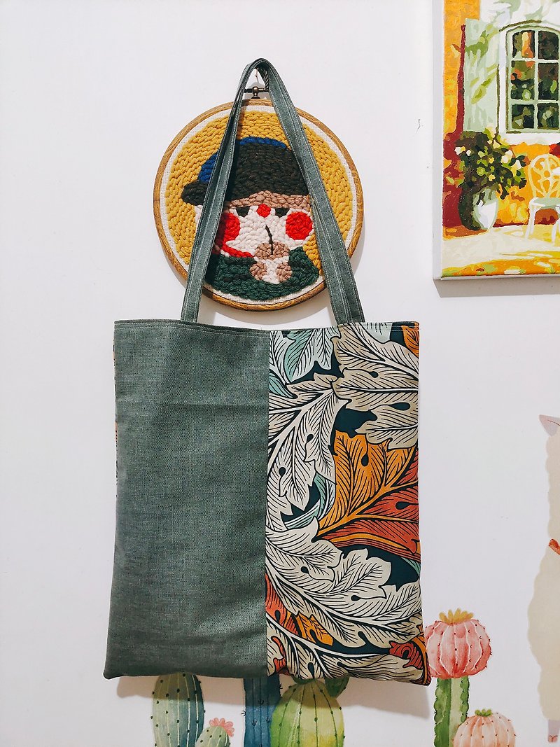 Original splicing forest plant pattern handmade side backpack - กระเป๋าแมสเซนเจอร์ - ผ้าฝ้าย/ผ้าลินิน 