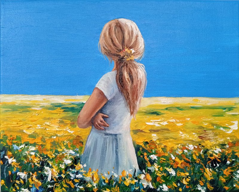 Original Painting 女孩  Painting On Canvas 原創油畫 Hand-painted Art  風景掛畫  花卉植物 - 海報/掛畫/掛布 - 其他材質 多色