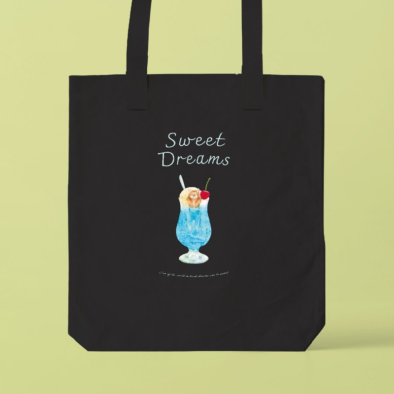 SWEET DREAMS_猫とクリームソーダ /A3サイズ対応のトートバッグ - トートバッグ・ハンドバッグ - コットン・麻 ホワイト