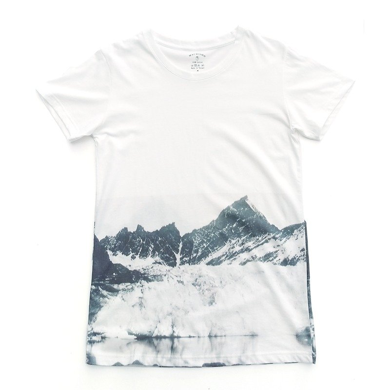 山-漸層白色T恤 - T 恤 - 棉．麻 白色