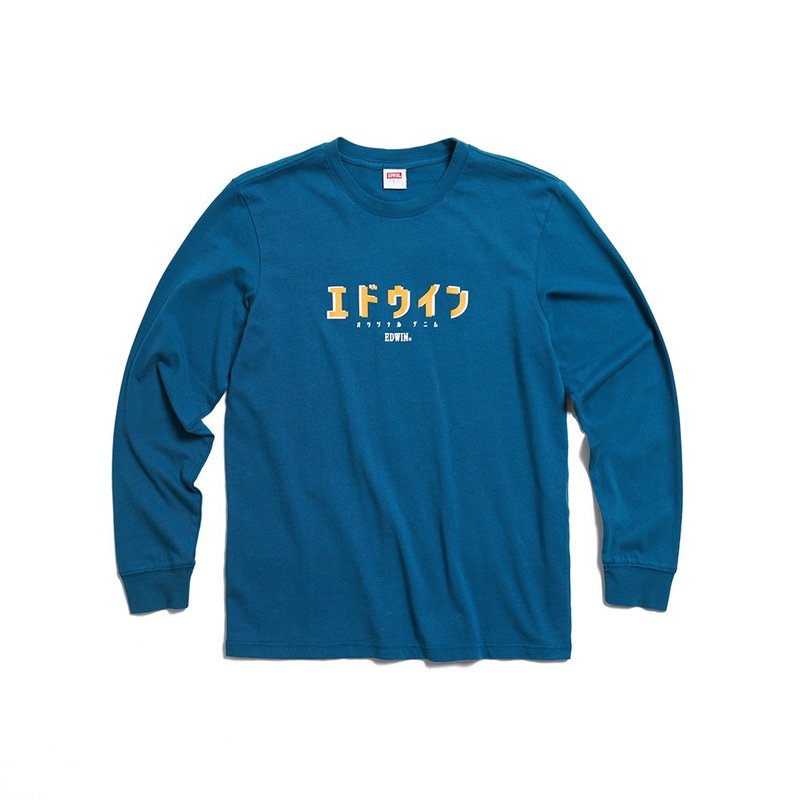 EDWIN Tokyo Casual Series Japanese Retro Long Sleeve T-Shirt - Men's and Women's (Türkiye Blue) - Men's T-Shirts & Tops - Cotton & Hemp Blue