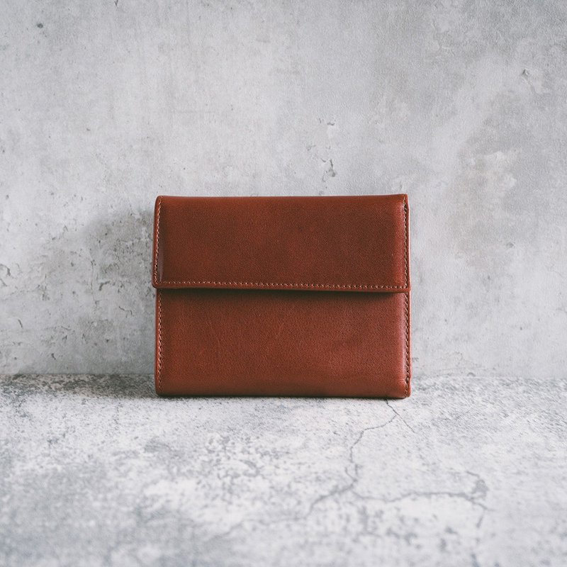 【禮盒】經典真皮三折扣式短夾 X0072 紅棕 - 錢包/皮夾/長短夾 - 真皮 紅色