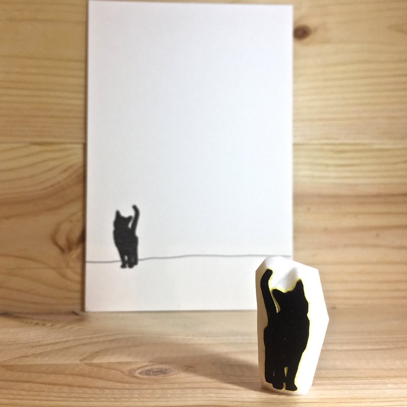 貓剪影(C款)印章連明信片 - 印章/印台 - 橡膠 白色
