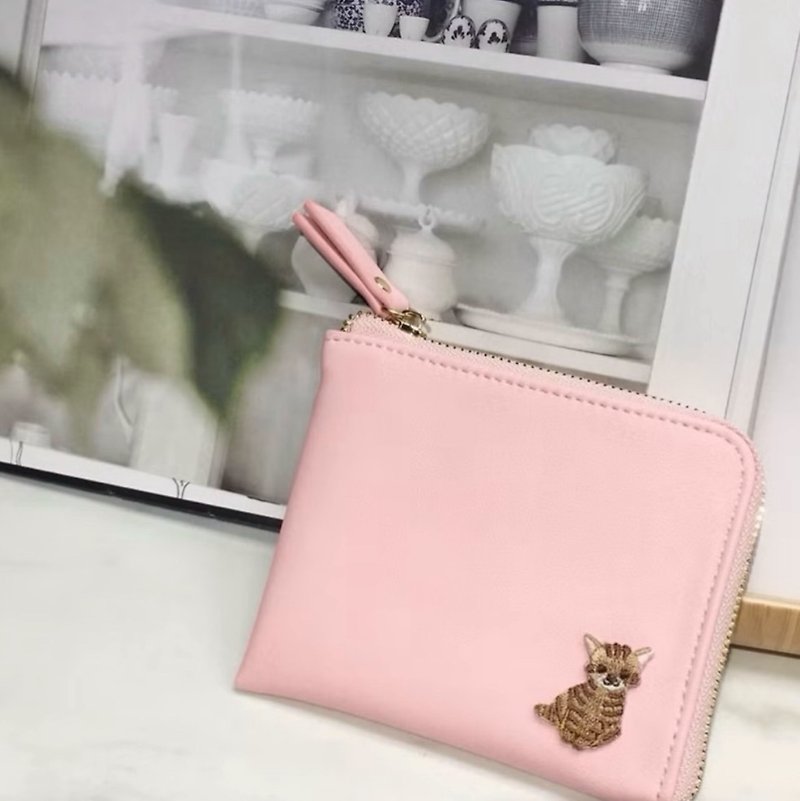 L型短夾 皮夾 零錢包 錢包 卡包 卡夾 生日 閨蜜 情人節 畢業禮物 - 銀包 - 防水材質 粉紅色