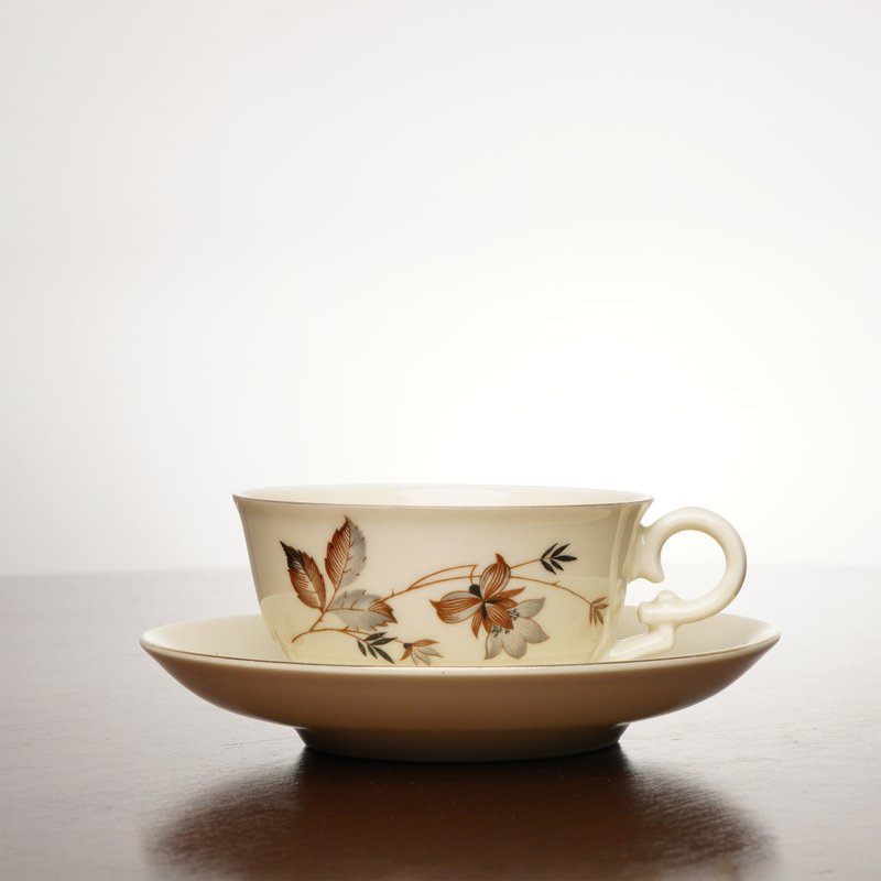 英國Victoria花卉圖藤奶油色瓷質杯盤組/捷克製 - 茶壺/茶杯/茶具 - 瓷 卡其色