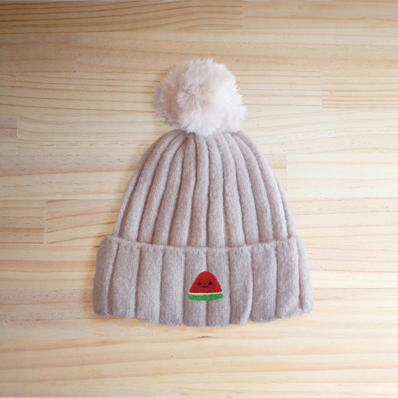 【Q-cute】毛帽系列-西瓜球球帽 - 帽子 - 棉．麻 多色