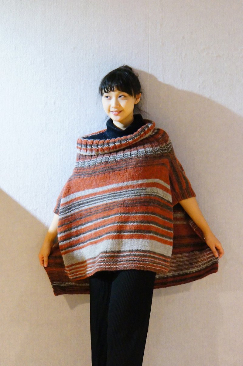 Handmade wool knitted knitted ethnic wool blouse shawl vest - สเวตเตอร์ผู้หญิง - ขนแกะ สีส้ม