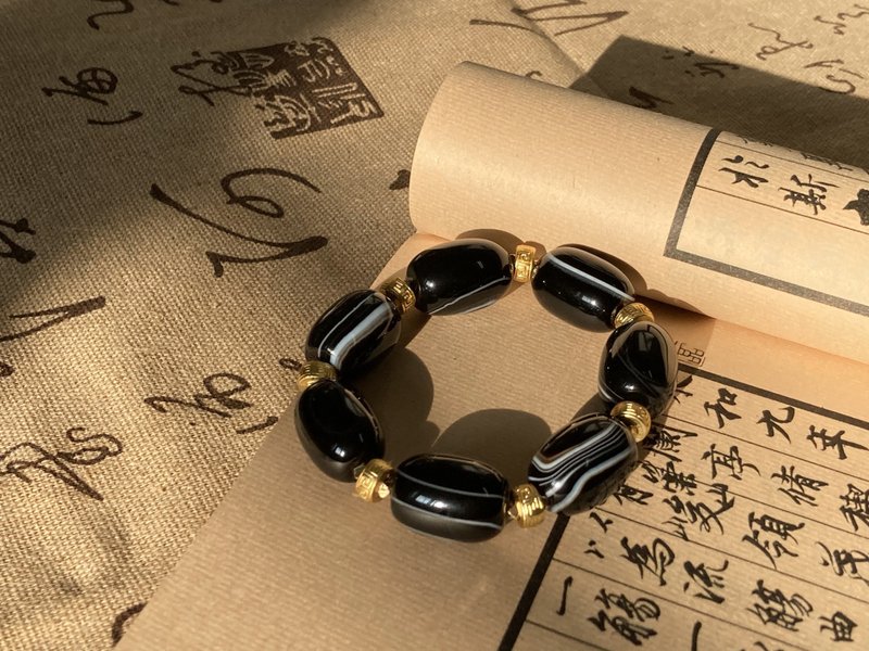 【九頁岩天珠。彈性手串】天眼、西藏天珠、迴紋珠|富貴、化煞 - 手鍊/手環 - 其他材質 