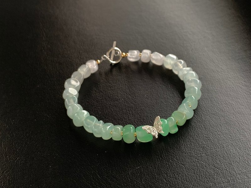 天然冰種翡翠手鍊 設計款手鍊  緬甸玉翡翠  925銀手鍊 隨形手鍊 - 手鍊/手環 - 玉石 綠色