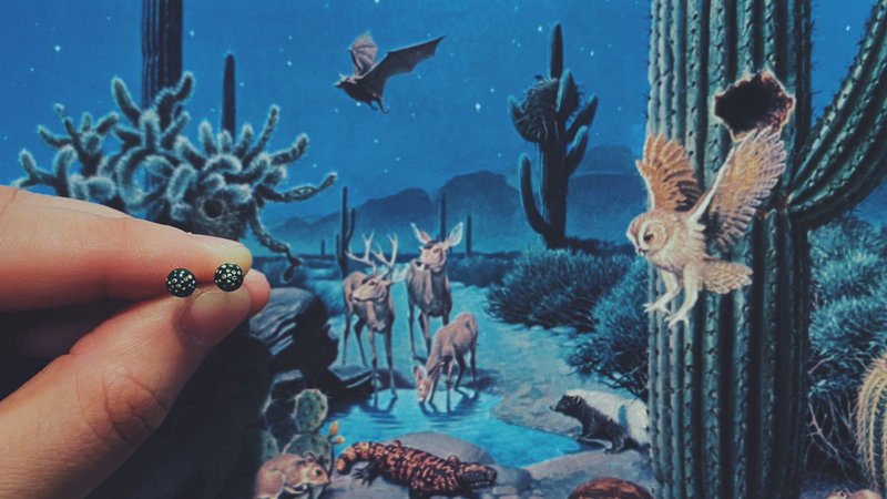 手繪耳環 - 仙人掌 / cactus / カクタス - 耳環/耳夾/耳骨夾 - 不鏽鋼 綠色