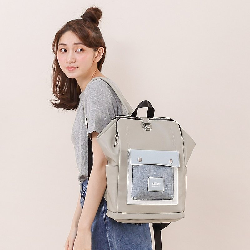 [Chinese Valentine's Day gift 61% off] 2018 twin series - lion mouth bag - hit color gray blue / no disassembly - Messenger Bags & Sling Bags - Genuine Leather Gray