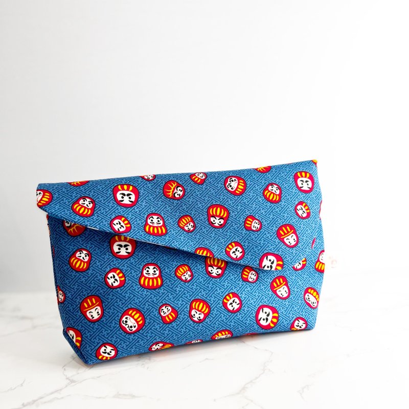 Japanese and wind Daruma storage bag cosmetic bag Lee is bag universal bag - Toiletry Bags & Pouches - Cotton & Hemp Blue