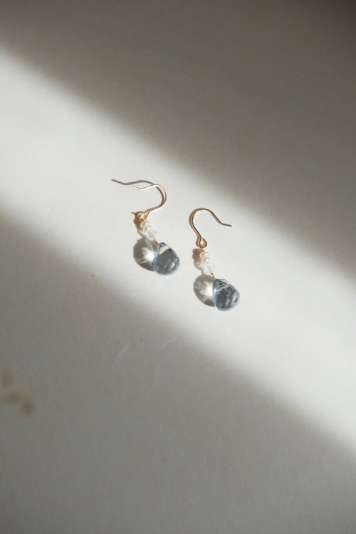omo omo Jewelry View 清晨的露珠 淡藍款 Droplets 玻璃 天然石 珍珠 耳環