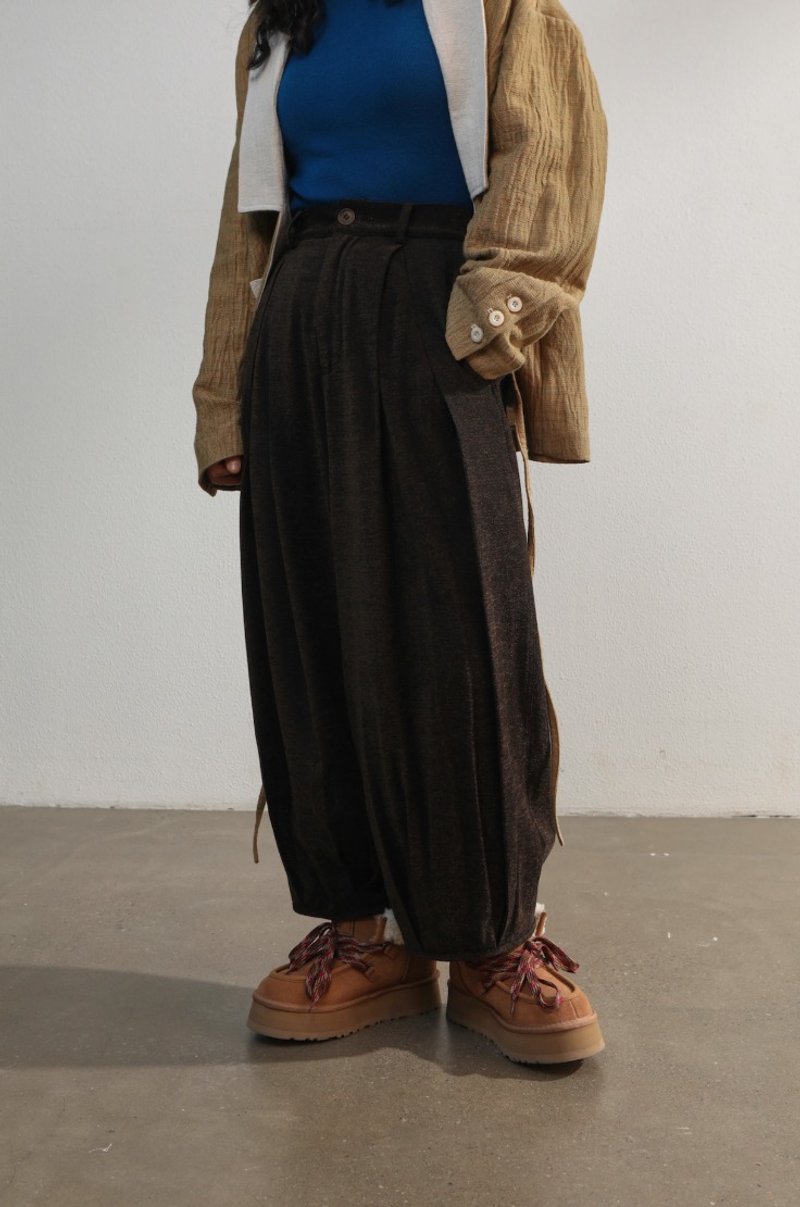 Vintage literary chenille wool blend wide-leg pants - กางเกงขายาว - วัสดุอื่นๆ สีนำ้ตาล