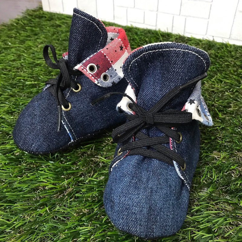 Handsome denim toddler shoes - รองเท้าเด็ก - ผ้าฝ้าย/ผ้าลินิน สีน้ำเงิน