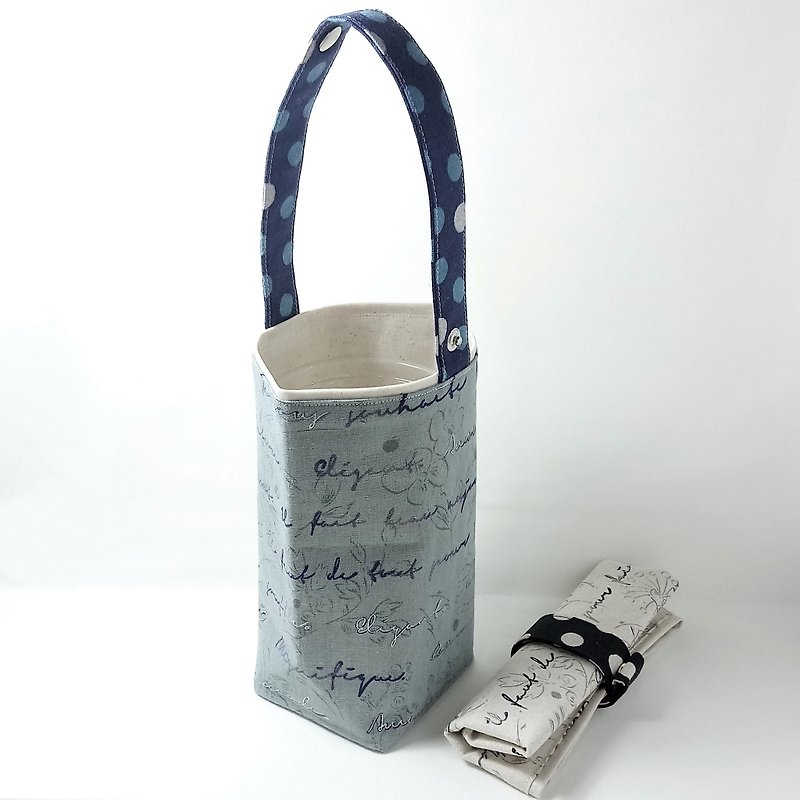 [BD/ Beverage Bag] LovelyLecre. Flower Collection England. Purple Blue - Beverage Holders & Bags - Cotton & Hemp Blue