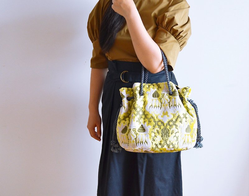 サテンロープ モスクマリンバッグ　イエロー　大サイズ - 手提包/手提袋 - 棉．麻 黃色