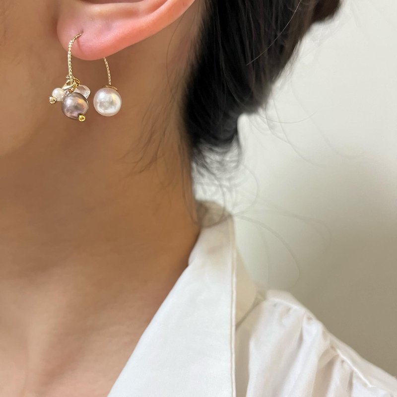Natural Black Pearl Earrings Plated 18k Hook - Earrings & Clip-ons - Pearl Purple